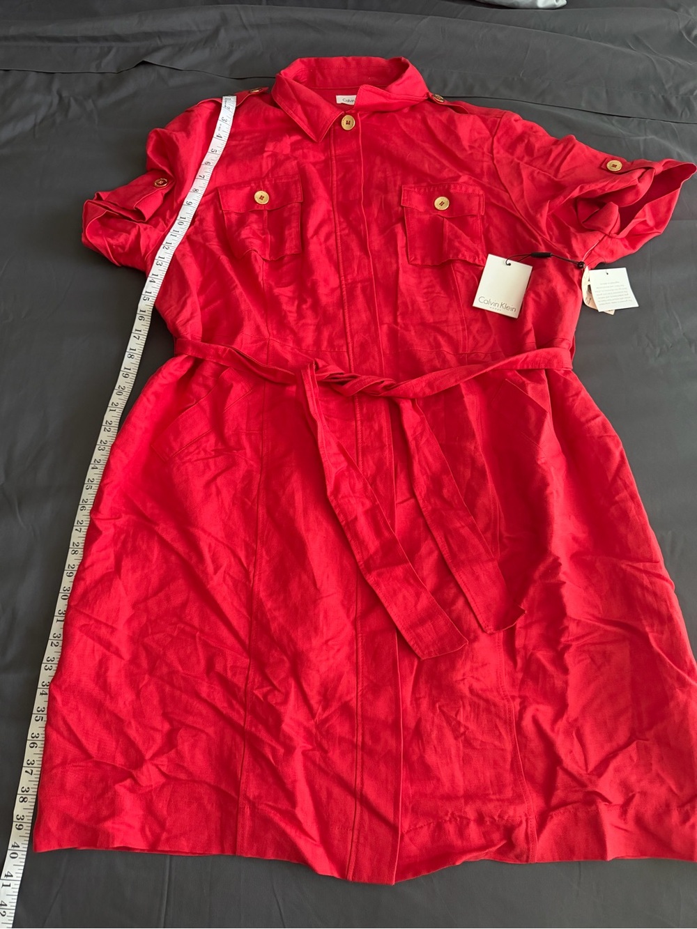 Calvin Klein Bright Red Button-Front Belted Shirt Dress for women plus size